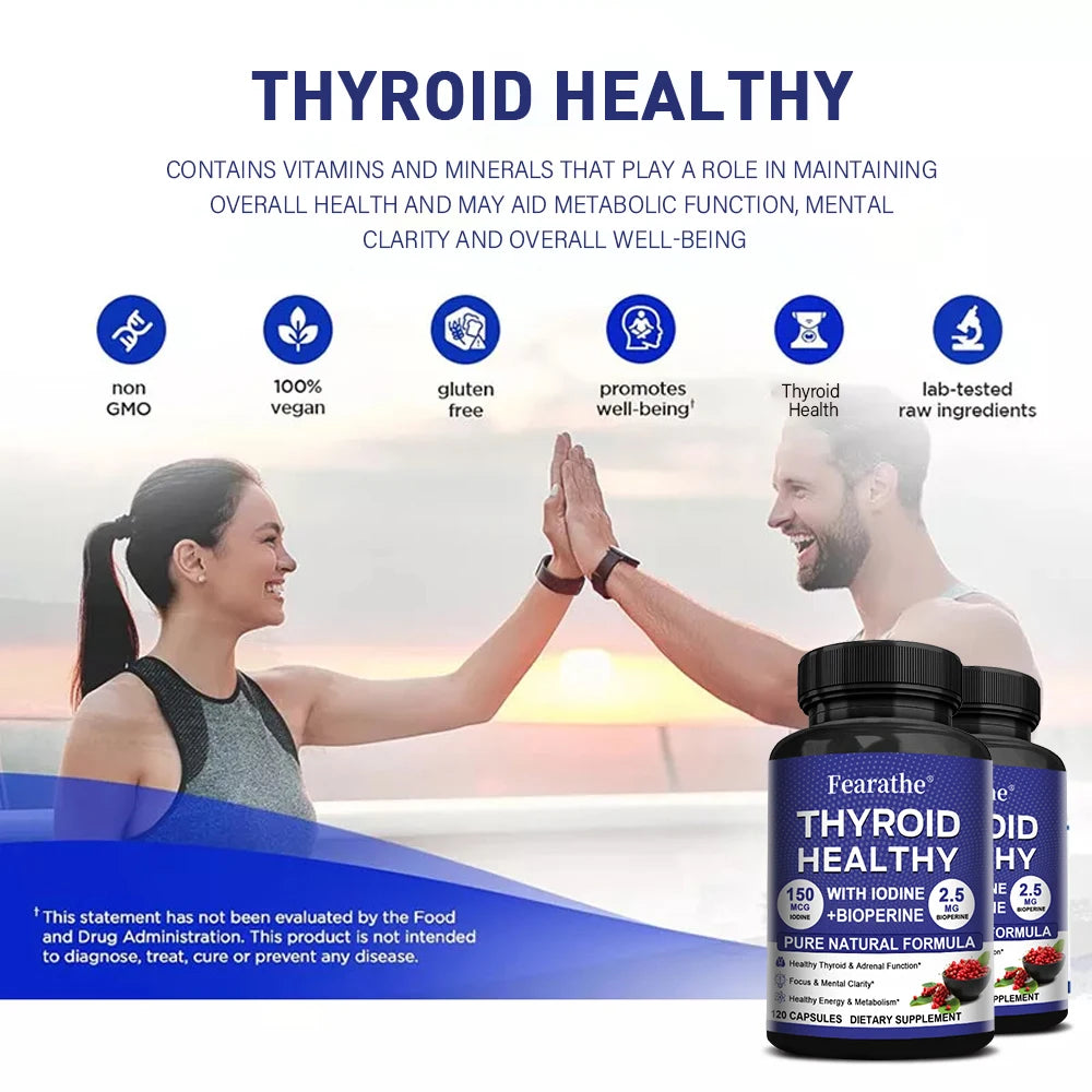Fearathe Thyroid Support Complex Supplement - Energy, Focus, Boosts Brain Function and Metabolism, Concentration, Vitamin B12