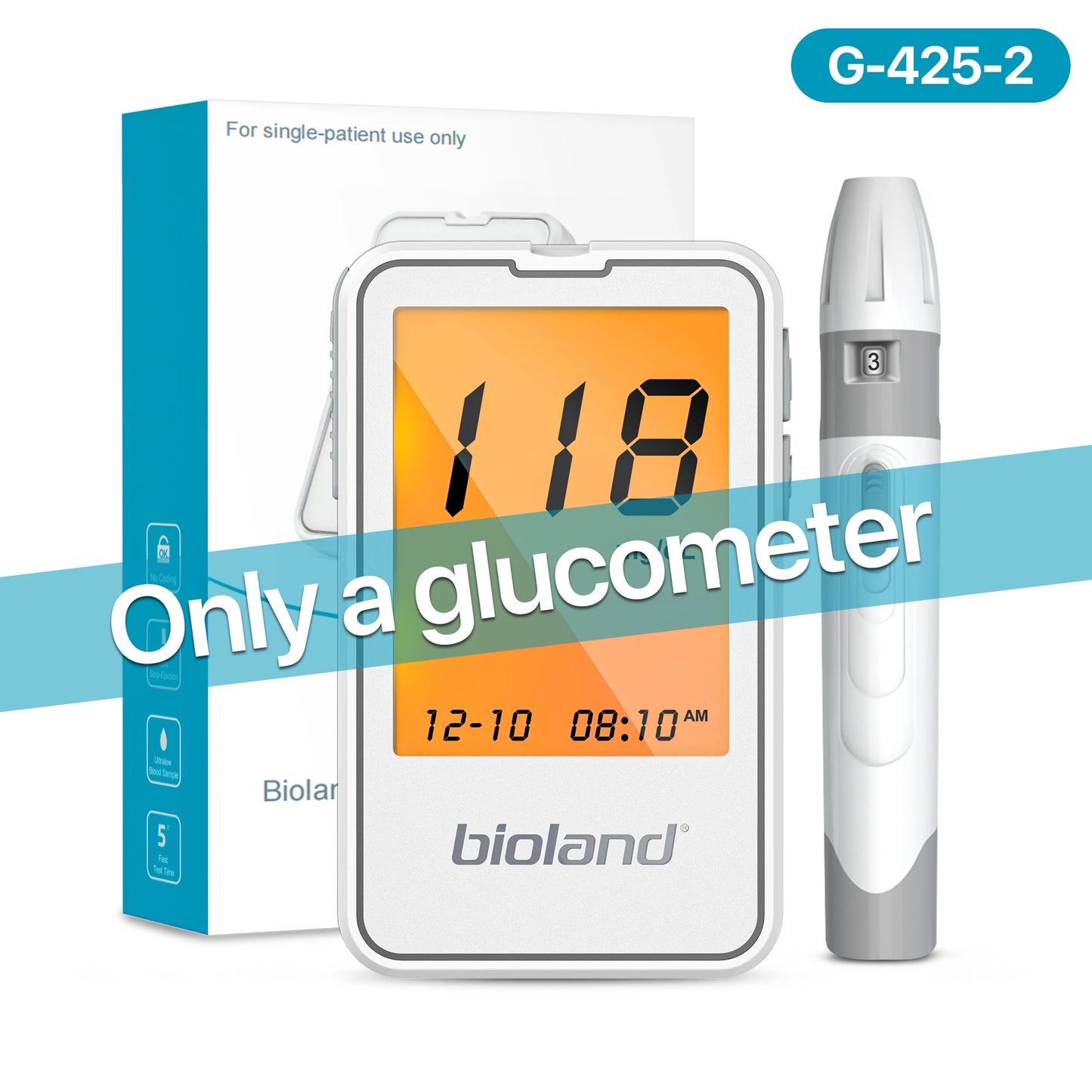 bioland G-425-3 Blood Glucose Meter with Test Strips Diabetes Glucometer Blood Sugar Monitor for Diabetic Medical Diabetes Test