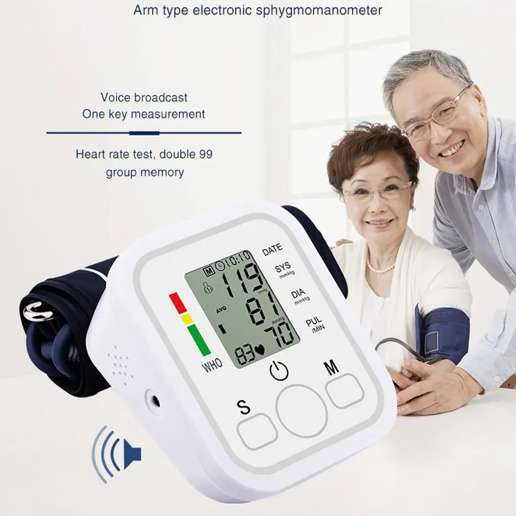 LCD Portable Health Care Pulse Meter BP Monitor Automatic Digital Arm Blood Pressure Monitor Tonometer Meter Sphygmomanometer