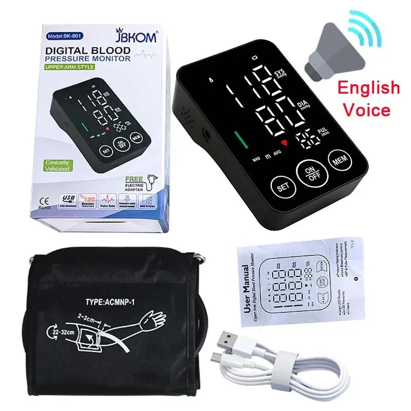 Spanish Voice Sphygmomanometer BP Monitor Health Care New LED Blood Pressure Monitor Big Screen Tonometer Digital Arm Tonometer