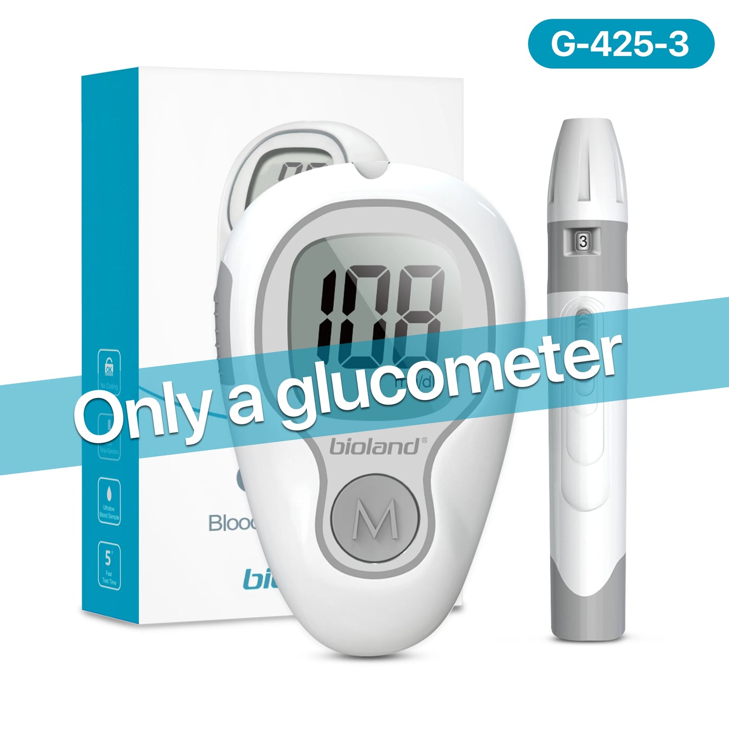 bioland G-425-3 Blood Glucose Meter with Test Strips Diabetes Glucometer Blood Sugar Monitor for Diabetic Medical Diabetes Test