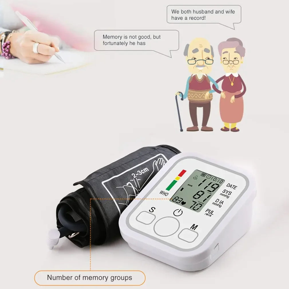 LCD Portable Health Care Pulse Meter BP Monitor Automatic Digital Arm Blood Pressure Monitor Tonometer Meter Sphygmomanometer