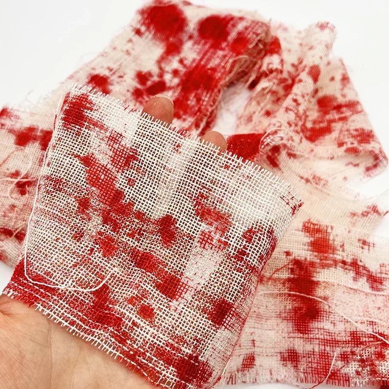 25/3m Halloween Bloody Cloth Strips Blood Gauze Bandage Haunted House Warning Isolation Belt Home Horror Party Scene Decor Props