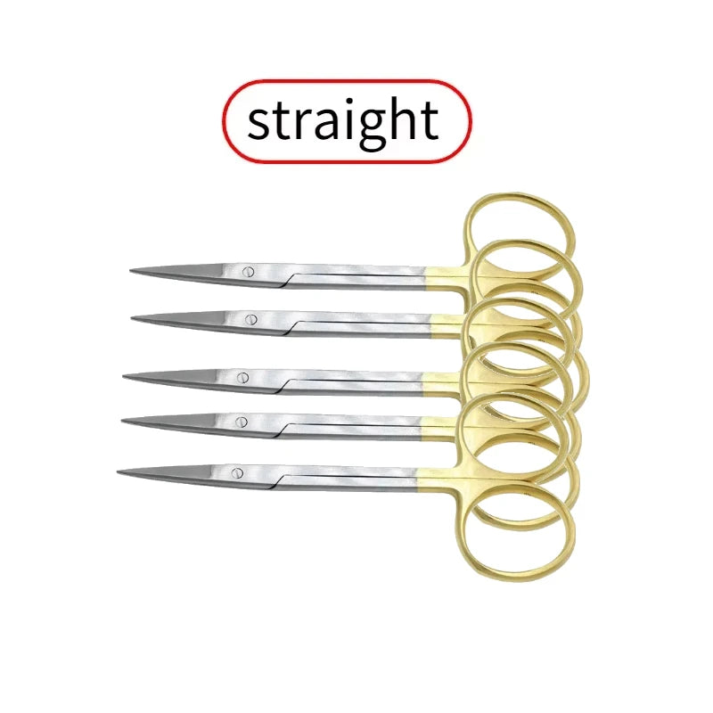 5PcDental Surgical Scissors Straight/Curved Tip11.5cm Stainless Steel Gold Plated Handle Dentistry Lab Medical Orthodontic Tools