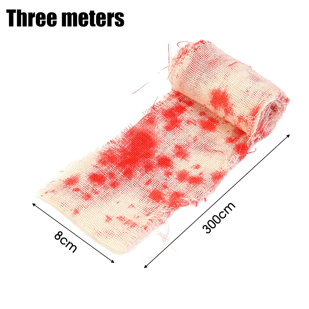25/3m Halloween Bloody Cloth Strips Blood Gauze Bandage Haunted House Warning Isolation Belt Home Horror Party Scene Decor Props