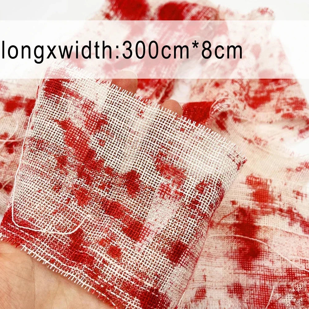 25/3m Halloween Bloody Cloth Strips Blood Gauze Bandage Haunted House Warning Isolation Belt Home Horror Party Scene Decor Props