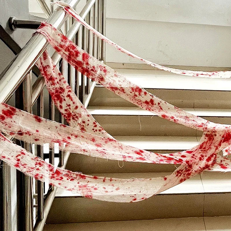 25/3m Halloween Bloody Cloth Strips Blood Gauze Bandage Haunted House Warning Isolation Belt Home Horror Party Scene Decor Props