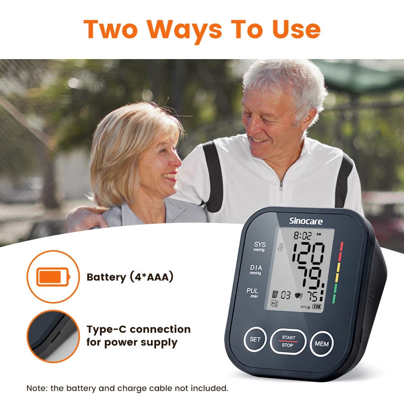 Sinocare Upper Arm Automatic Blood Pressure Monitor Portable Digital BP Sphygmomanometer Pressure Meter Tonometer