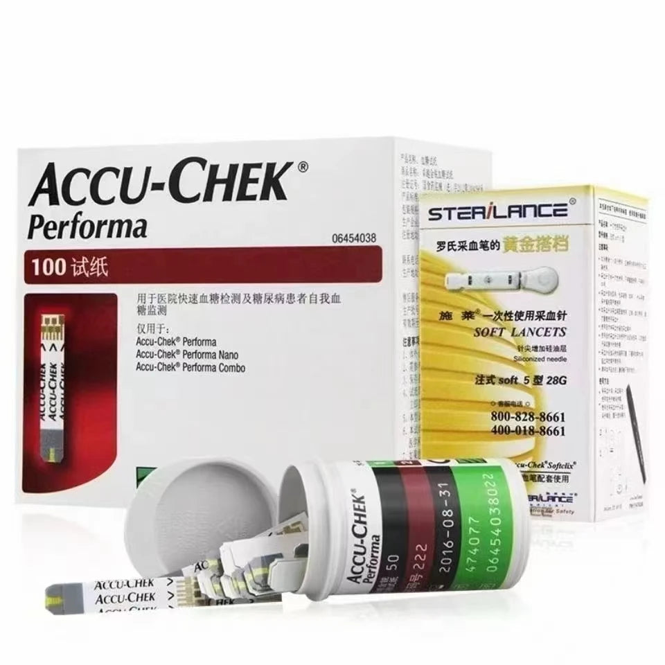 50pcs Accu Chek Performa Blood Glucose Test Strips Lancets Sets Blood Sugar Glucose Test Kit Glucose Meter ACCU Chek EXP:Maximum