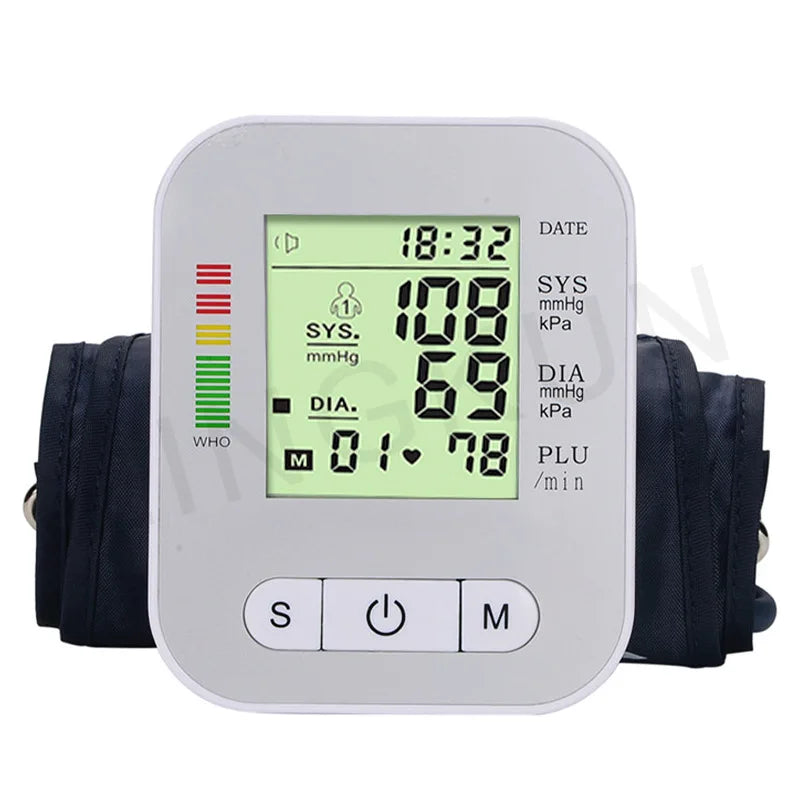 BP Sphygmomanometer English Voice Blood Pressure Monitor Upper Arm Automatic Tonometer Blood Pressure Meter LCD & Cuff Medical