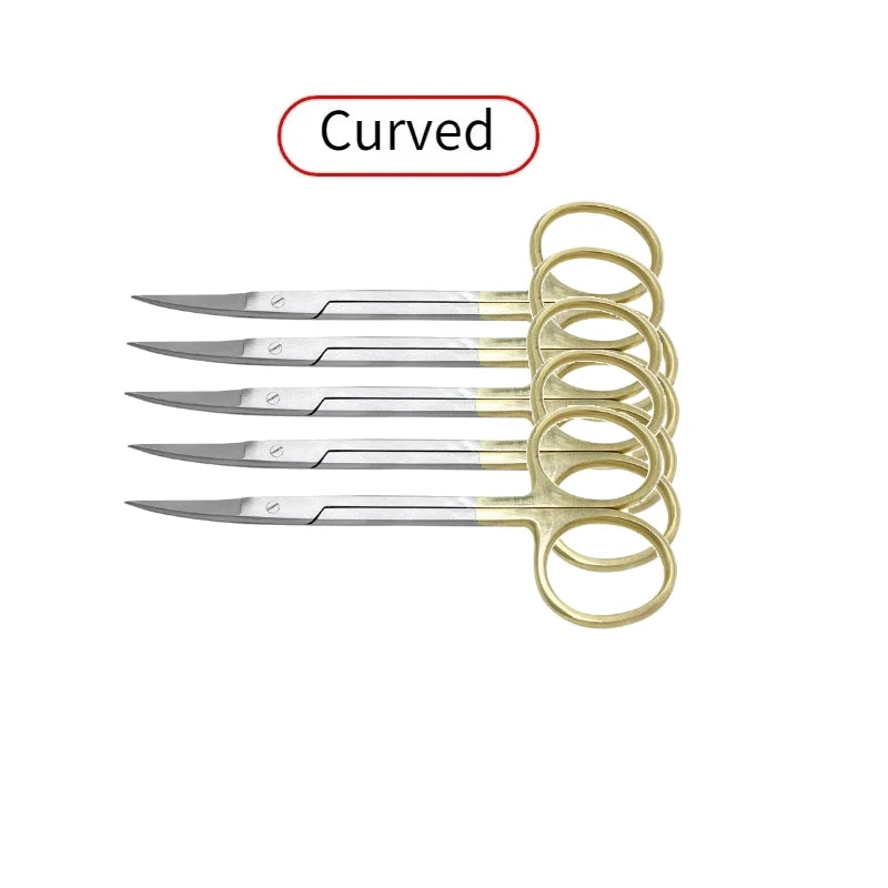 5PcDental Surgical Scissors Straight/Curved Tip11.5cm Stainless Steel Gold Plated Handle Dentistry Lab Medical Orthodontic Tools