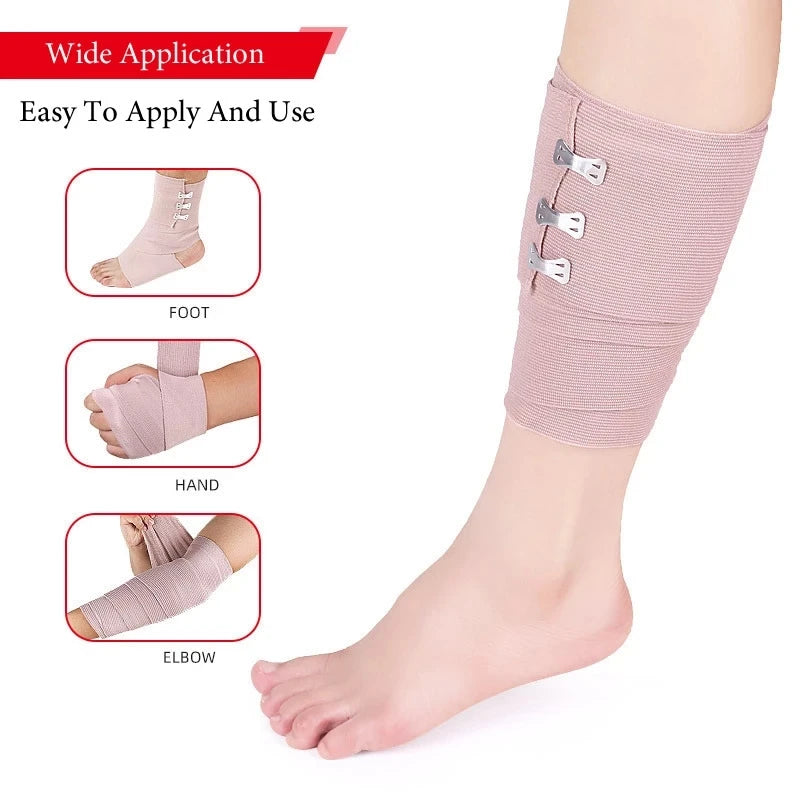 1pcs Elastic Bandage Wrap with Clips Wound Dressing Outdoor Sports Sprain Treatment Bandage Tape for First Aid Kits Protect