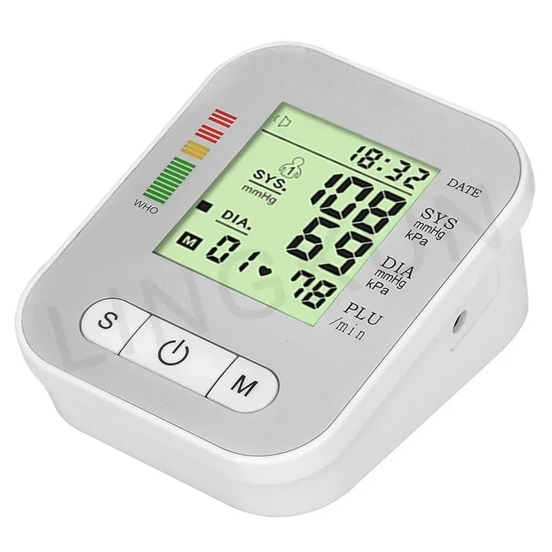 BP Sphygmomanometer English Voice Blood Pressure Monitor Upper Arm Automatic Tonometer Blood Pressure Meter LCD & Cuff Medical
