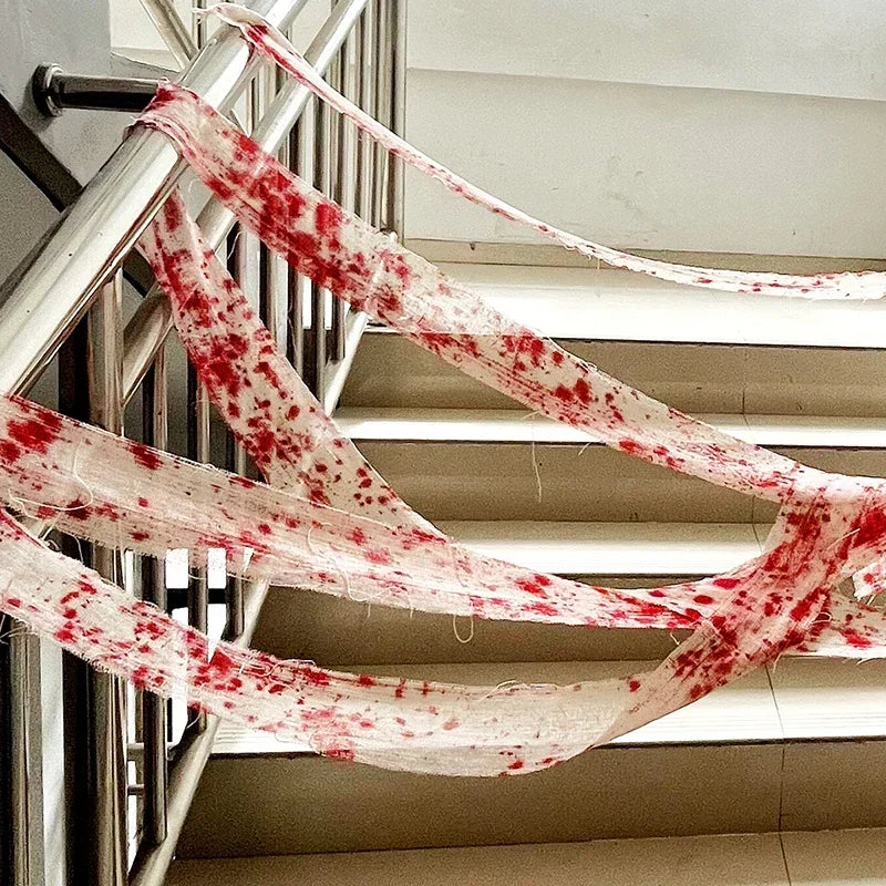 25/3m Halloween Bloody Cloth Strips Blood Gauze Bandage Haunted House Warning Isolation Belt Home Horror Party Scene Decor Props