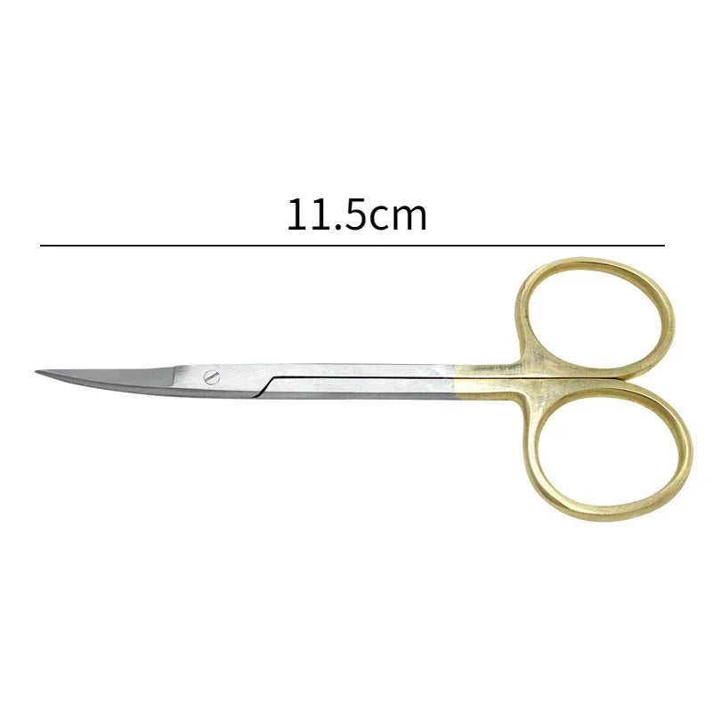 5PcDental Surgical Scissors Straight/Curved Tip11.5cm Stainless Steel Gold Plated Handle Dentistry Lab Medical Orthodontic Tools