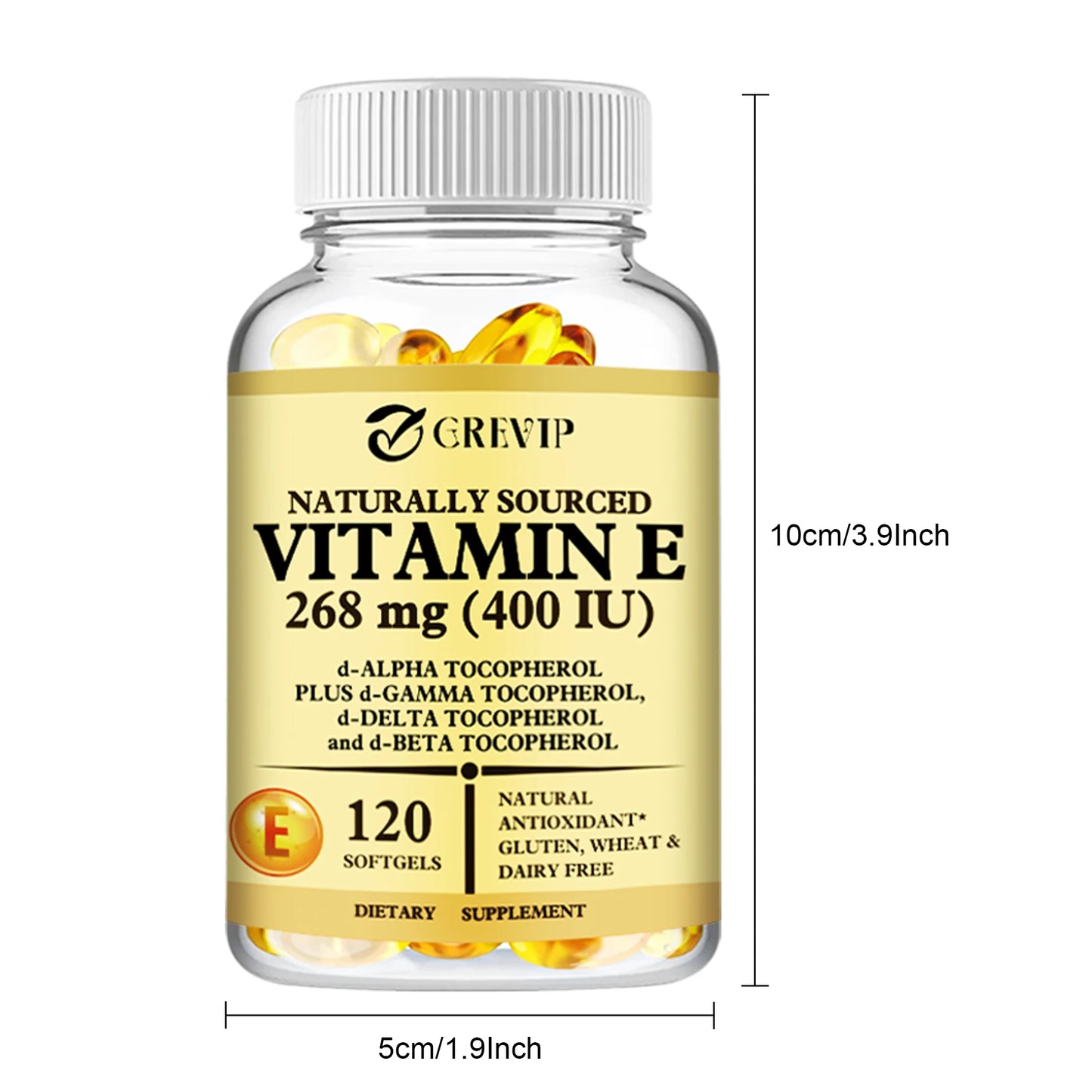 Vitamin E - Skin and Liver Health, Improves Blood Circulation, Protects Cells From Oxidative Stress - 120 Capsules