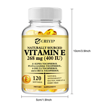 Vitamin E - Skin and Liver Health, Improves Blood Circulation, Protects Cells From Oxidative Stress - 120 Capsules