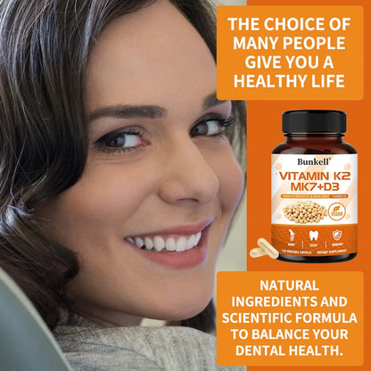 Vitamin K2 (MK7) + D3 Supplement - Healthy Bones, Teeth and Immune System, Promotes Clean Overall Circulation, Non-GMO