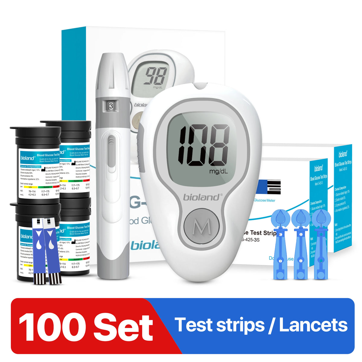 Glucometer Machine Set Blood Glucose Meter Glucometer Full Set Glucose Test Strips Medical Di ...